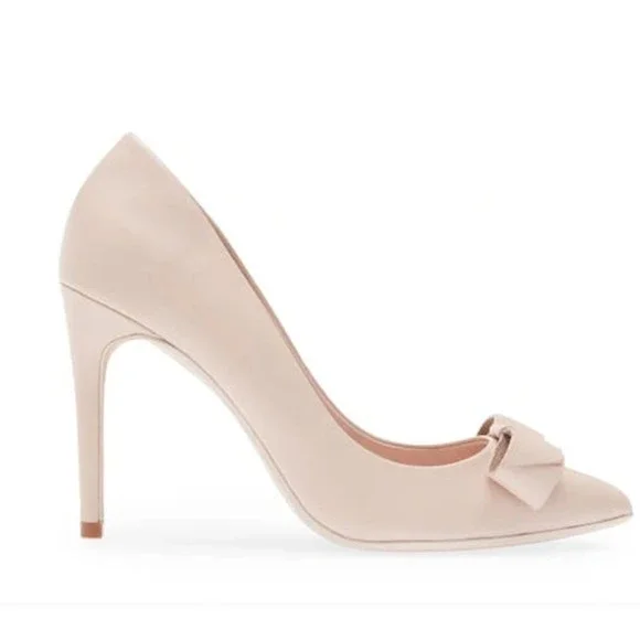 Ted Baker London ZAFINII bow pointed toe womens Nude leather pump Sz Eu 38.5